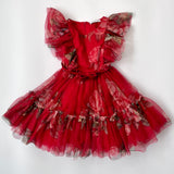Monnalisa Girls Red Tulle Rose Print Party Dress Second Hand Used Preloved Preowned