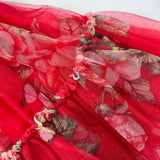 Monnalisa Red Rose Print Tulle Dress: 6 Years