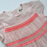 Bonpoint Pale Pink Tulle Duchesse Dress With Neon Smocking: 8 Years