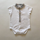 Burberry White Cotton Bodysuit with Burberry Check Trim
