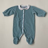 Petit Bateau Teal Velour All-In-Ones :3 Months