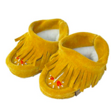 Laurentian Chief Yellow Suede Baby Fleece Lined Moccasins With Fringing: 18-24 Months