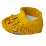 Laurentian Chief Yellow Suede Baby Fleece Lined Moccasins With Fringing: 18-24 Months