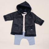 Baby Dior Navy Faux Shearling Hooded Coat: 6 Months