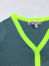 Bonpoint Teal Cotton Cardigan With Neon Trim